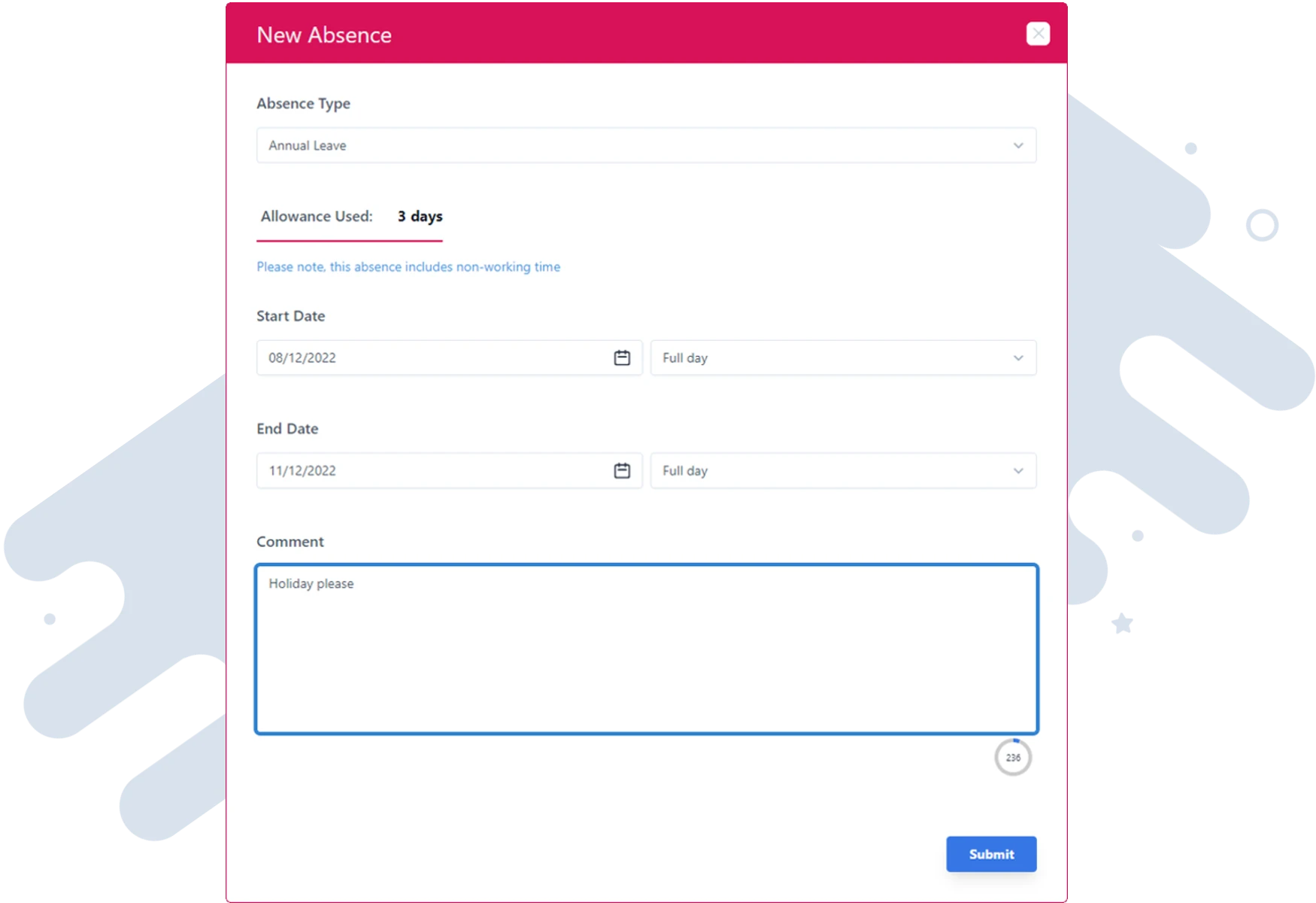 PolarHR absences. Requesting an absence.