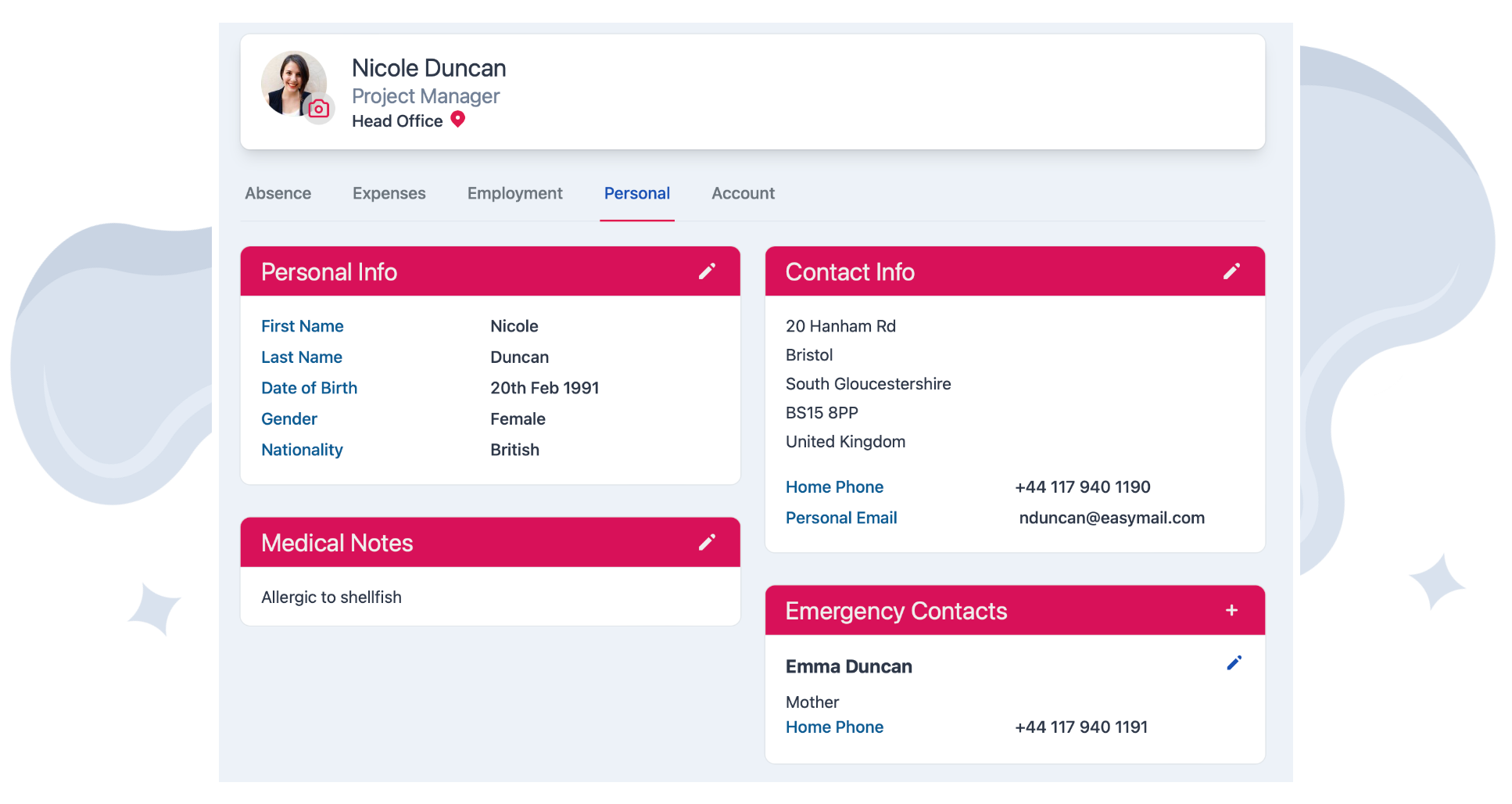 PolarHR employee records. Add Personal data.