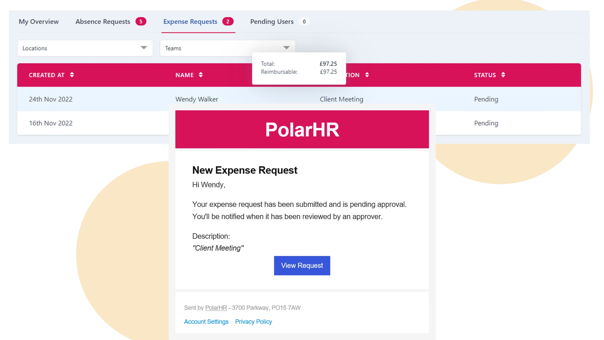 PolarHR expenses. Submit expenses.