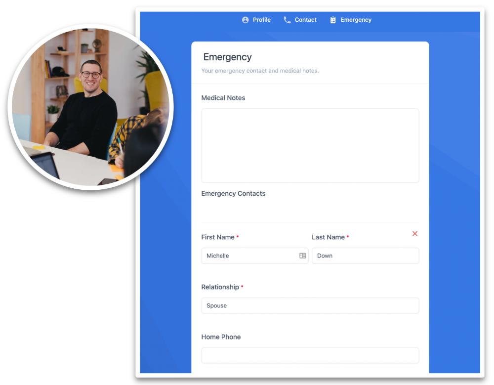 Onboarding medical and emergency contacts
