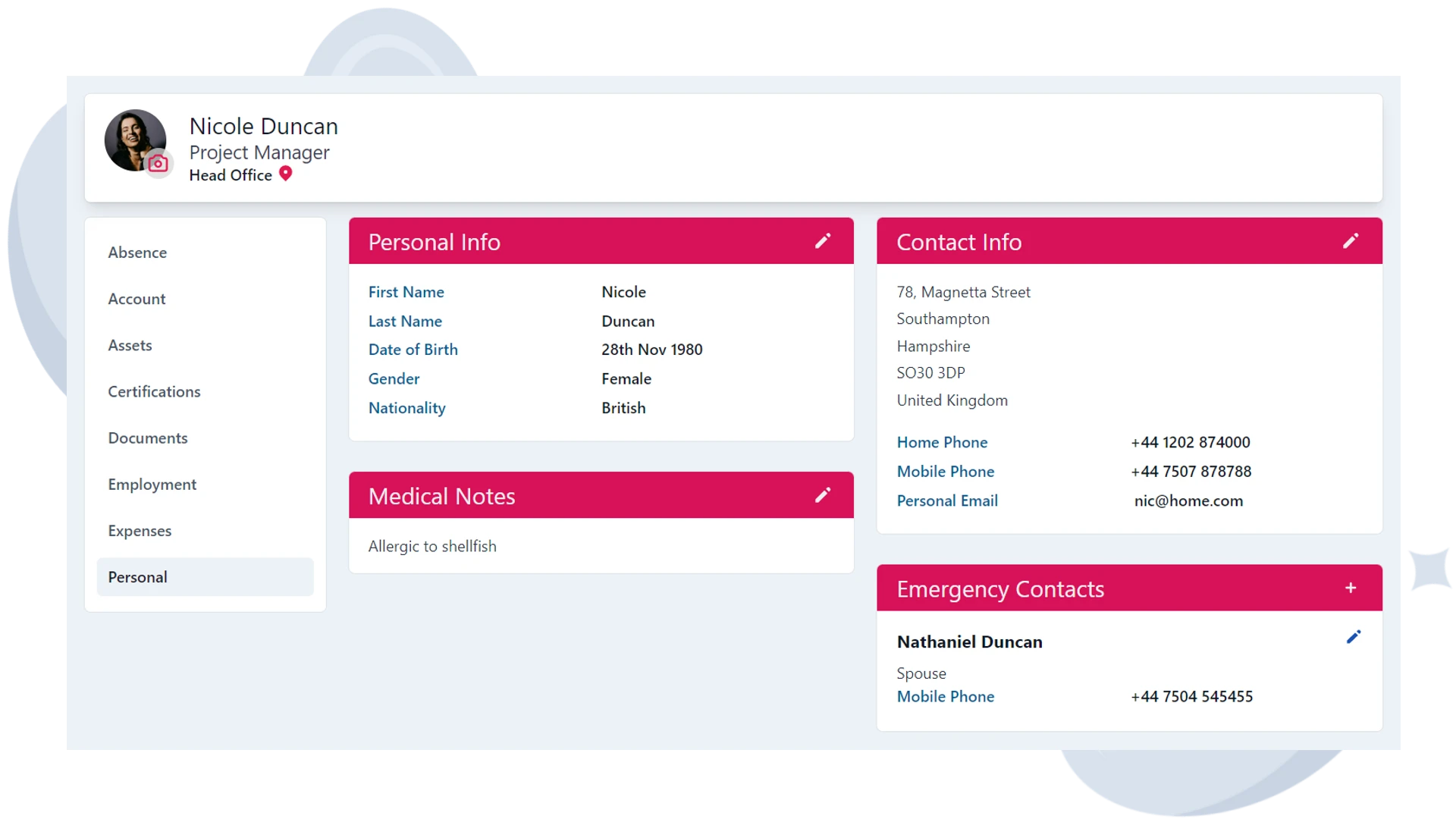 PolarHR employee records. Add Personal data.