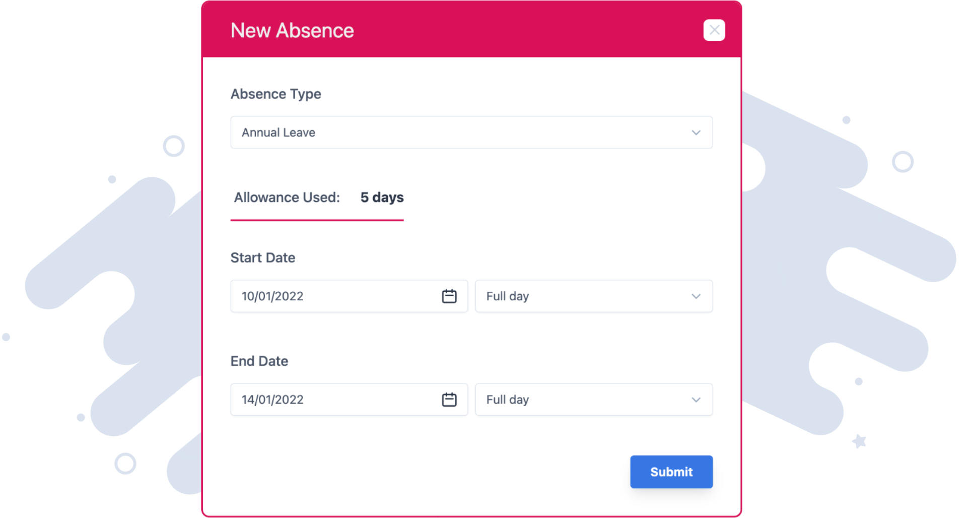 PolarHR absences. Requesting an absence.