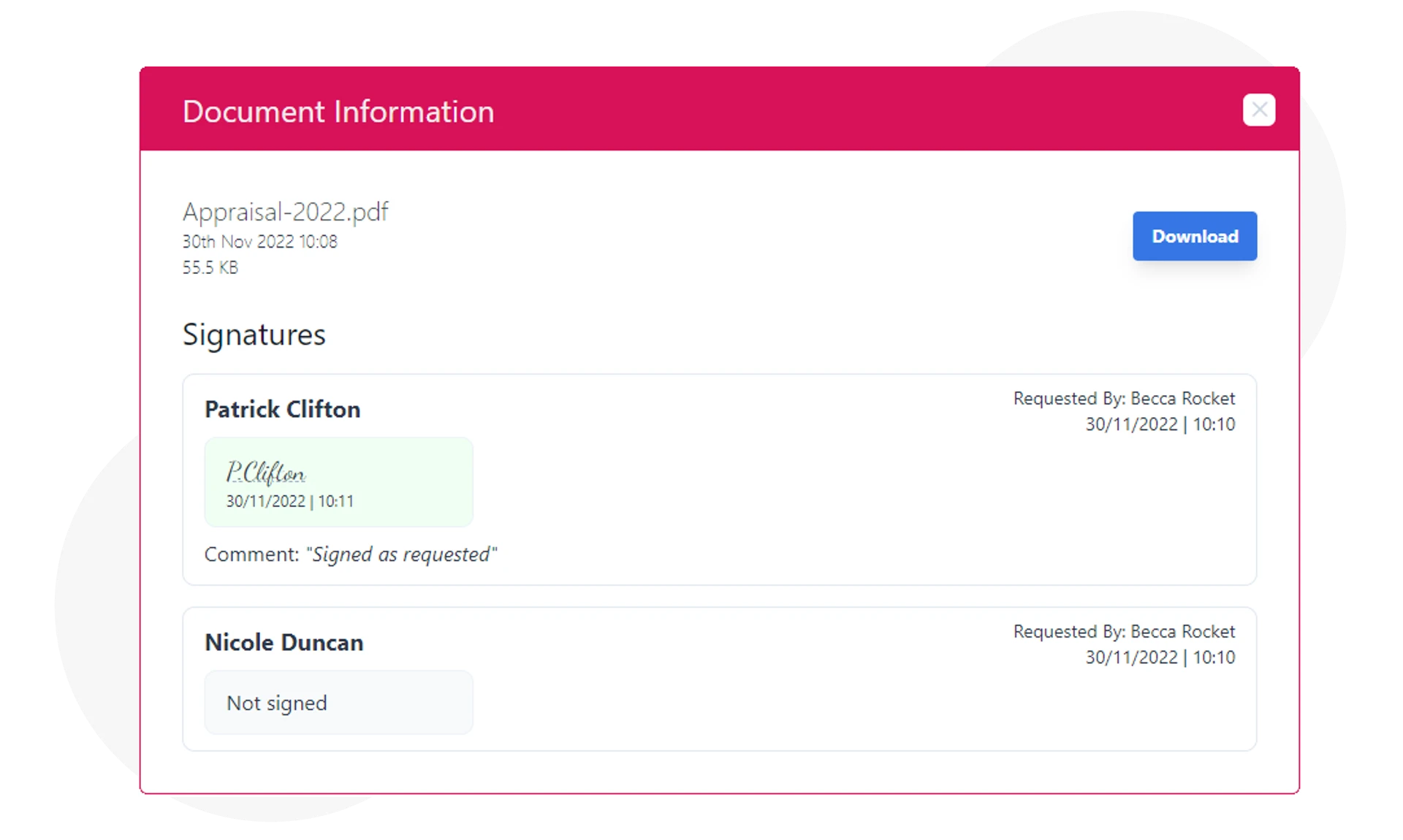 PolarHR Document Signatures.